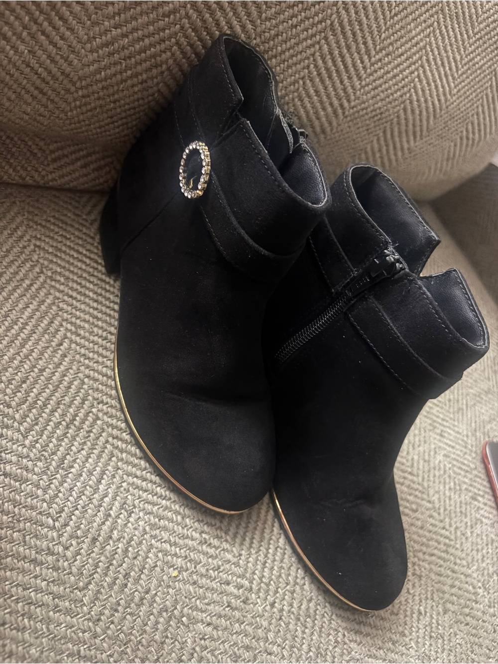 The Children's Place Black Girls' Suede-Look Ankle Boots with Sparkle Buckle